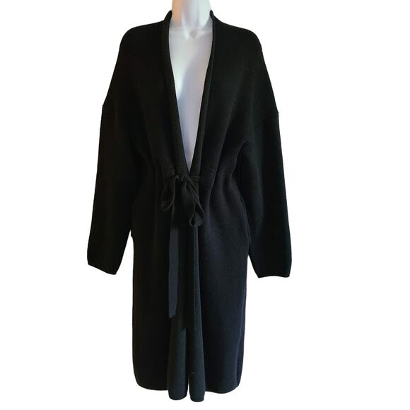 Q+A LOS ANGELES Strut & Bolt Black Front Tie Long Sweater KSB-4038-U Size Medium - Picture 1 of 8